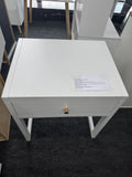 Modern White Nightstand with Drawer, Minimalist Bedside Table with Wood Knob, Compact End Table for Bedroom, Apartment, or Small Spaces, Easy Assembly