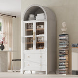 K&K 71" Tall Arched Kitchen Pantry Cabinet with 2 Large Drawers, Modern Farmhouse Kitchen Storage Cabinets with Adjustable Shelves, Glass Door, Wood Versatile Cupboard for Kitchens, Dining Room, Black