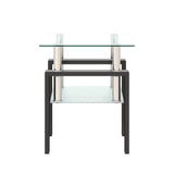 1-Piece Modern Tempered Glass Tea Table Coffee Table End Table, Square Table for Living Room, Transparent/Black