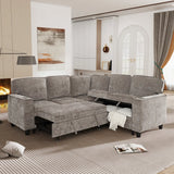 L-Shaped Sofa with Pull Out Sofa Bed, Sleeper Sofa Couch Bed with Storage Seat, 5 Seat Sectional Sofa Bed with USB, Sectional Sofa Couch for Living Room, Apartment, Charcoal Grey