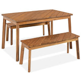 GO 3 Pieces Acacia Wood Table Bench Dining Set For Outdoor & Indoor Furniture With 2 Benches, Picnic Beer Table for Patio, Porch, Garden, Poolside, Natural