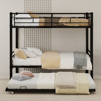Heavy-duty Sturdy Meta Twin over Twin Bunk Bed/l/ Noise Reduced/ Safety Guardrail/No Box Spring Needed,Black