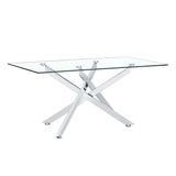 39.37" Rectangular Clear Tempered Glass Coffee Table,Stylish Design with Silver Chrome Plated Metal Legs, Coffee Table for Living Room