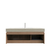 MURI 48" Bathroom Vanity&Sink, Floating Plywood Storage Cabinet with Drawer&Doors, Roma Travertine Sintered Stone Top&Ceramic Basin with 1 Pre-drilled Faucet Hole, Pre-assembled, White Oak Woodgrain