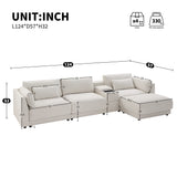 [VIDEO]124'' L-Shaped Sectional Sofa with Multi-Functional Storage Console, Wired&Wireless Charger, Movable Ottoman, Wider&Thicker Cushion, Free Combination for Living Room&Apartment, Chenille