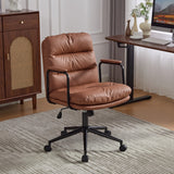 Office Chair,Mid Back Home Office Desk Task Chair with Wheels and Arms Ergonomic PU Leather Computer Rolling Swivel Chair with Padded Armrest,The back of the chair can recline 40° (Black),SW1741BK