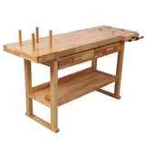 60" Professional Rubberwood Solid Wood Workbench-2 Drawers, Open Shelf, Natural Finish for Garage, Woodworking Carpenter Workshop & Home Use