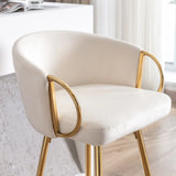 26 Inch Set of 2 Bar Stools,with Chrome Footrest and Base Velvet + Golden Leg Simple Bar Stoo,CREAM