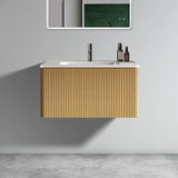 U046-Etna24W-305 Etna 24" Striped Walnut Bathroom Vanity with White Ceramic Sink, Wall Mounted Floating Bathroom Vanity for Modern Bathroom, Pre-assembled