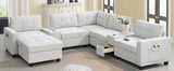 104'' Sectional Sofa with Acrylic Table Top,Chenille U Shaped Couch Set with 2 Consoles,USB Charger,Storage Drawers and Pockets,Movable Ottoman,Tufted Sofa for Living Room,Apartment,2 Colors