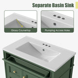 30'' Bathroom Vanity with Top Sink, Modern Bathroom Storage Cabinet with 2 Drawers and a Tip-out Drawer, Single Sink Bathroom Vanity