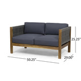 Patio Loveseat and Coffee Table Set, Patio Furniture Set with Cushion, Acacia Wood Frame Conversation Set for Garden, Backyard, Porch and Poolside, Minimalistic Style