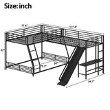 L-Shaped Twin over Full Bunk Bed with Twin Size Loft Bed,Built-in Desk and Slide,Black