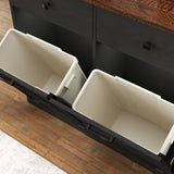 Farmhouse Black Double Tilt Out Trash Cabinet for 20 Gallon Trash Cans, Free Standing Recycling Cabinet with Hideaway Drawer, Barn Door Style Laundry Sorter Cabinet, Tilt Out Trash Cabinet for Kitchen