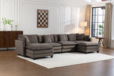 Modern 4seats with 2ottoman 149.61"Sectional Sofa with Waist Pillows,4-seat Upholstered Symmetrical Sofa Furniture,Sleeper Sofa Couch with Chaise Lounge for Living Room,Apartment,3Color