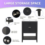 [VIDEO] 24" Black Modern Sleek Bathroom Vanity Elegant Ceramic Sink with Solid Wood Frame Open Style Shelf