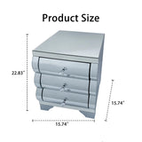 Baked curved mirror Nightstand with 3 Drawer Glass Bedside Table Chest of Drawers for Bedroom Small Spaces End Table for Living Room Fashion Bedroom Furniture Silver