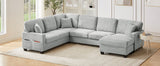 Sectional Sofa U-shaped Sectional 125.2" Upholstered L-shaped Sofa with a Movable Ottoman and Side Storage Pockets for Living Room, Grey