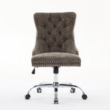 A&A Furniture Office Chair,Velvet Upholstered Tufted Button Home Office Chair with Golden Metal Base,Adjustable Desk Chair Swivel Office Chair (Gray)