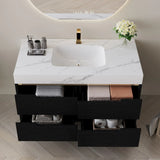 35.4" Modern Bathroom Vanity with Undermount Sink, Sintered Stone Top, Waterproof Multi-layer Solid Wood, 4 Drawers Storage, Free-standing/Wall-Mounted