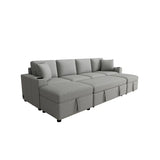 109.1" Sectional Sofa Convertible Pull-out Sofa Bed L-shaped Sofa U-shaped Sofa with a Movable Storage Ottoman for Living Room, Gray