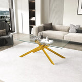 47.2" Rectangular Clear Tempered Glass Coffee Table,Stylish Design with Golden Metal Legs, Coffee Table for Living Room