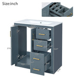 30'' Bathroom Vanity with Ceramic Sink Combo, Solid Wood Frame Bathroom Storage Cabinet, Freestanding Vanity Set with 3 Drawers& Soft Closing Doors
