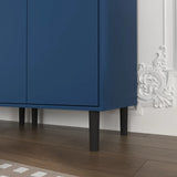 Tempered Glass Door Tall Storage Bookcase with adjustable board, 4 doors MDF painting finished cabinet, Navy Blue, Living room Bedroom storage