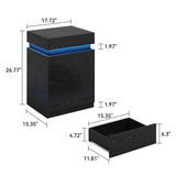 Nightstand with Built-In Charging Station and LED Lighting, 3-Drawer Sliding-Top Modern Bedside Table, Black Wooden End Table