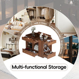 Closet Island with 6 Drawers, Wardrobe Armoire Bedroom Island with Glass Display Top and Open Shelves, Jewelry Storage Vanity Island with compartments, Walk-in Closet Island for Cloakroom, Walnut