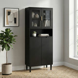 Tempered Glass Door Tall Storage Bookcase with adjustable board, 4 doors MDF painting finished cabinet, Navy Blue, Living room Bedroom storage