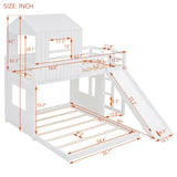 Wooden Twin Over Full Bunk Bed, Loft Bed with Playhouse, Farmhouse, Ladder, Slide and Guardrails, White(OLD SKU :LT000028AAK)