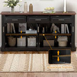63" Fluted Sideboard Buffet Cabinet with Storage, Modern Coffee Bar Station with 4 Doors and 3 Drawers, Wood Kitchen Storage Console Table for Living Room Dining Room Entryway, Black