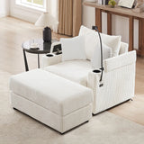 41.7" Modern Style Single Sofa Sofa Couch with Storage Space, A Movable Ottoman, Two USB Ports, Two Cup Holders, A Phone Holder for Living Room, Beige
