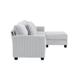 100-inch corduroy fabric sofa with L-shaped modular 3-seat convertible sofa, built-in dual charging ports at the arms, and armrests can be freely placed anywhere