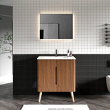 Dalia 30" Freestanding & Wall Mounted Light Wood Bathroom Vanity with Ceramic Sink, Large Storage Vanity 2 Doors and Metal Support for Modern Bathrooms, KD