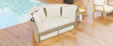 Outdoor Patio Daybed Wicker Rattan Double Daybed Round Sofa Furniture Set with Retractable Canopy, 4 Pillows for Lawn Garden Backyard Porch Pool, Beige