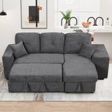 Reversible Sleeper Sectional Sofa Bed with Side Shelf and 2 Stools,Pull-Out L-Shaped Sofa Bed,Corner Sofa-Bed with Storage Chaise Left/Right Hande for Living Room,Blue Black