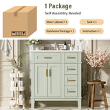 30" Bathroom Vanity with Ceramic Sink, Modern Storage Cabinet with Soft-Close Doors, Deep Drawer & Standard Drawer, Stylish Bath Vanity for Small Bathrooms