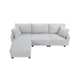 100-inch corduroy fabric sofa with L-shaped modular 3-seat convertible sofa, built-in dual charging ports at the arms, and armrests can be freely placed anywhere