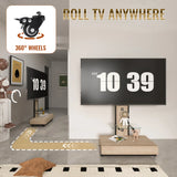 TV stand with push-pull drawer for Living Room, Bedroom,Offices,Mobile TV Cart for 32-75 inches,Wood &glass TV Stand,Floor Stand with Mount on Lockable Wheels,Natural