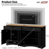 ON-TREND Farmhouse TV Stand with 2 Drawers for TVs Up to 70", Versatile Wood Grain Sideboard with Adjustable Shelves, Mid-Century Buffet Cabinet with Rustic Handles for Living Room/Bedroom, Black