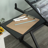 Drafting Table, 0-75° Adjustable Glass Top Artist Table  - Height Adjustable Drafting Desk with Large Storage for Painting & Crafting - Ideal for Designers and Art Students (black)