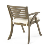Helen Outdoor Acacia Wood Dining Chair, Gray and Crème