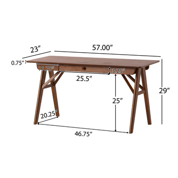 Wood Desk with Drawers, Small Computer Desk for Small Spaces, Gaming Study Home Office Desks for Work, Student PC Desk for Bedroom, Escritorios para Cuartos (Walnut Color, 57 inch)