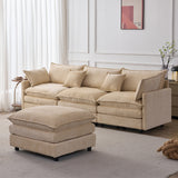 105" Modular Sectional Couch,Upholstered Soft Chenille Fabric Sofa,3 Seater with Ottoman L Shape Sofa Beige