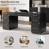 70" Extra-Large Classic and Traditional Executive Desk with Metal Edge Trim ,Writing Desk with 2 file drawers,USB Ports and Outlets,Desk with Hidden Compartment for Living Room,Home Office,Study Room,