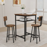 Bar table, equipped with 2 bar stools , with backrest and partition (beige)