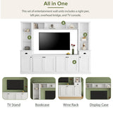 Minimalist Entertainment Wall Unit Set with Bridge for TVs Up to 75'', Ample Storage Space TV Stand with Adjustable Shelves, Modernist Large Media Console for Living Room, White (NEW SKU: SD000061AAK)