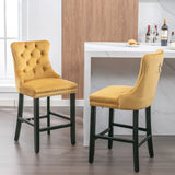 Contemporary Velvet Upholstered Barstools with Button Tufted Decoration and Wooden Legs, and Chrome Nailhead Trim, Leisure Style Bar Chairs,Bar stools, Set of 2 (Blue),SW2002BL
